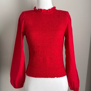 NWT Red ruched dressy long-sleeve blouse.